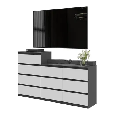 Zdjęcie produktu dla Komoda 160 Cm Antracyt / Biały Mat 10 Szuflad, Zestaw Dwóch Komód, Salon