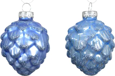 Produktbild von Christbaumschmuck Zapfen 7cm Glas 6 Stück - Himmelblau