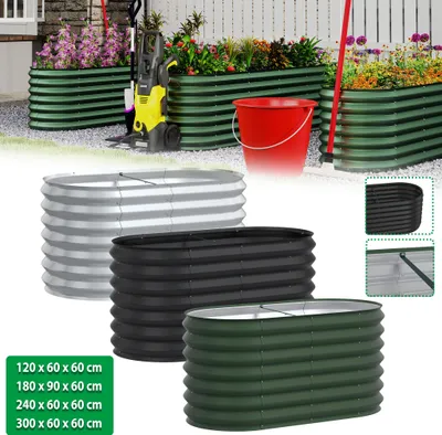 Produktbild von UISEBRT Hochbeet Metall 120x60x60cm - 340L Pflanzkübel aus verzinktem Stahl, ellipsenförmiges Gartenbeet für Gemüse, Kräuter, Blumen, Obst in Schwarz