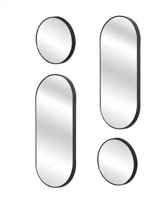 Image de Lot de 4 Miroirs - HOME DECO FACTORY - Versa - Rond et Ovale - Noir