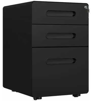 Produktbild von Rollcontainer Aktenschrank Bürocontainer Mit 3 Schubladen, Stahl, Schwarz, 39X48X59Cm