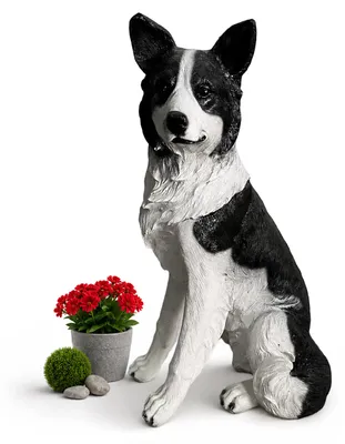 Immagine prodotto di Statua da giardino "Cane" di Relaxdays, statua di collie, A x L x P: 68 x 34,5 x 43 cm, poliresina, decorazione da giardino resistente alle intemperie, bianco/nero