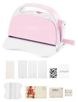 Produktbild von Manuelle Stanz- und Prägemaschine - Bastelmaschine Set - 7,6 cm Schnittbreite - Inkl Stanzschablonen & Prägefolder - Mit Schneideplatten - Für Scrapbooking & Kartenherstellung