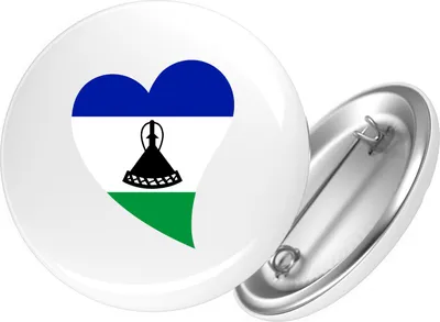 Produktbild von Huuraa Button Lesotho Flagge Herz 59mm rund mit Sicherheitsnadel Ansteckbutton Geschenkidee