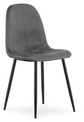 Image de Chaise - Leobert - Padva - Velours Gris Foncé/Pieds Noirs - 44,5 X 53 X 87 Cm
