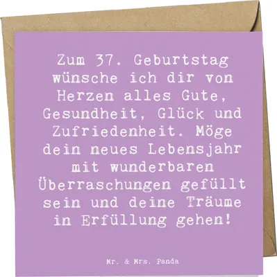 Produktbild von Mr. & Mrs. Panda Grußkarte Spruch 37. Geburtstag Grüße - Lavendeltraum - Geschenk, Dankbarkeit, doppelkarte, Wärme, anlasskarte, Klappkarte, Wünsche, Geburtstagsgeschenk