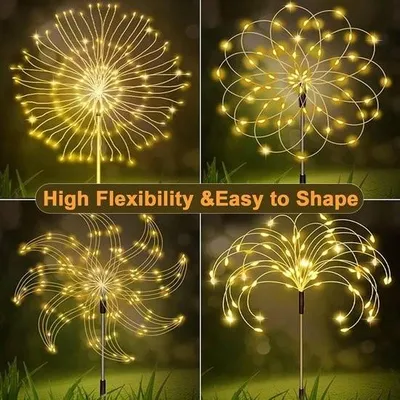 Produktbild von Weihnachtsdekoration für den Außenbereich – Gartendekoration mit Solarlampen, 120 LEDs, Löwenzahn-Design, 8 Leuchtmodi, Solar-Steckdosen-Gartenbeleuchtung – wetterfest, Feuerwerk-Effekt, Dekoration für Garten, Balkon, Terrasse und Blumenkästen