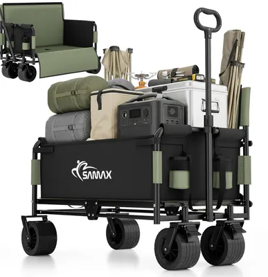 Produktbild von SAMAX Faltbarer Bollerwagen - 2in1 mit Bank - bis 200kg Offroad Festival Edition - Matcha Grün