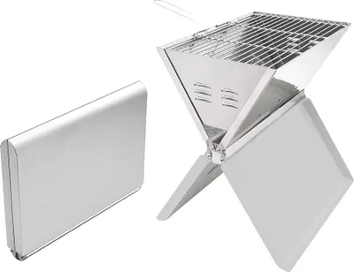 Image de Barbecue pliable, acier inoxydable 410, combustible au charbon de bois, dimensions plié 36,5 x 25,5 x 4,5 cm, convient pour 3 à 5 personnes, dimensions de la grille 36 x 24 cm