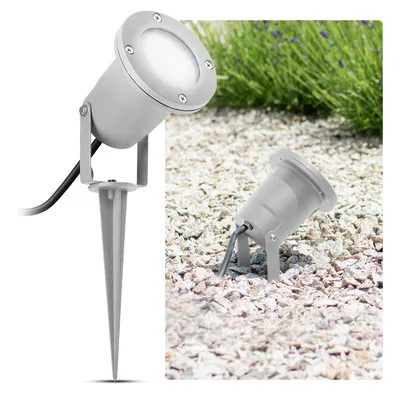 Produktbild von LED Spot Garten Strahler mit Erdspieß für außen in grau - mit 3W GU10 LED neutralweiß - Rasenlicht Bodenstrahler schwenkbar
