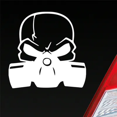 Produktbild von Auto Aufkleber Totenkopf mit Maske Gasmaske Skull Motorrad Bike 10x10 cm Weiss Glanz Sticker Heckscheibenaufkleber