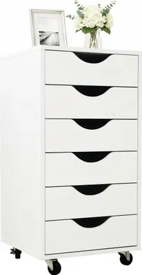 Produktbild von Relaxdays Rollcontainer, 6 Schubladen, HxBxT: 78 x 40 x 40 cm, Aktenschrank auf Rollen, Bürocontainer, weiß