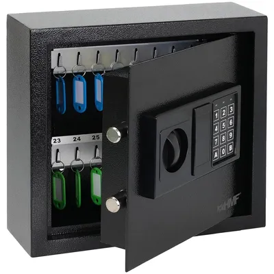Zdjęcie produktu dla Sejf na klucze elektroniczny - Szafka na klucze z kodem - 30 haczyków - 30 x 28 x 10 cm - Czarny
