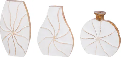 Produktbild von Gilde Vase, bauchig, rund, "Monacco", Mangoholz, weiß, L. 4 cm, B. 14.5 cm, H. 20 cm 52580 4063387525807 3 Stück (3-fach sortiert)