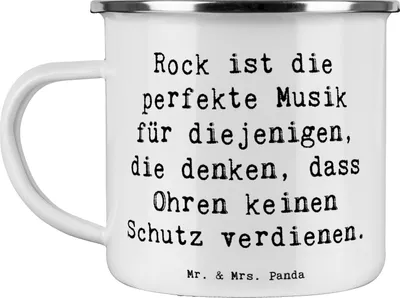 Produktbild von Mr. & Mrs. Panda Pott Spruch Rockmusik Genuss - Weiß - Geschenk, Reisebecher, elektronische Musik, becher emaille, Haferl, Freiheit, Musikliebhaber, Rebellion, Jazz