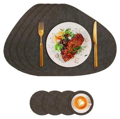 Productafbeelding van Placemats kunstleer, afwasbaar, dubbelzijdig antislip, ronde lederlook placemats