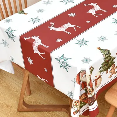 Zdjęcie produktu dla Świąteczna obrus plamoodporny z PVC, 250x137 cm, czerwony, prostokątny, z motywem jelenia