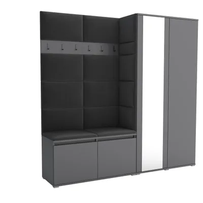 Produktbild von Garderobe LUTON – Farbe: Anthrazit, 40x190x186 cm,  Garderobeschrank, Garderoben-Set, Ideal für Flur und Eingangsbereich, Kleiderschrank mit Spiegel