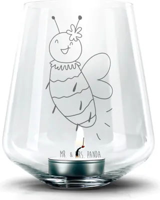 Produktbild von Mr. & Mrs. Panda Laterne Biene Blume - Transparent - Geschenk, Teelichthalter, Glas Windlicht, Kerzenhalter