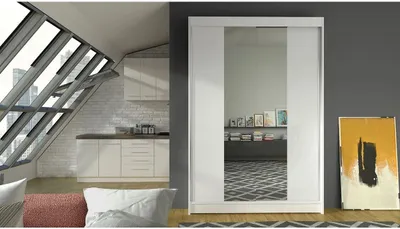 Obrázok produktu pre Úzka šatníková skriňa 120 cm so zrkadlom SAMANRE 2 - biela