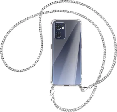 Produktbild von Handykette Backcover-Schutzhülle mit Band (Metall silberfarben) für Oppo Reno7 5G / Find X5 Lite - silberfarbene Kette