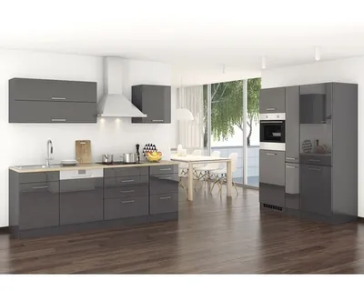 Produktbild von Held Möbel Küchenzeile ohne Geräte Mailand 390 cm grau hochglanz zerlegt Variante reversibel 636.1.6211