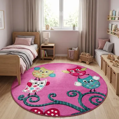 Obrázok produktu pre Homebyhome Detský koberec do detskej izby – moderné vzory pre dievčatá, obdĺžnikový aj okrúhly tvar, mäkký a pohodlný, rozmery: 120 cm (okrúhly)
