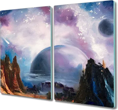 Produktbild von Coloray Schneidebrett Herdabdeckplatte 2x30x52 cm Kochplattenabdeckung Hackbrett Küchenbrett - Galaxie Planet