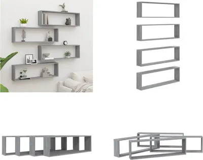 Produktbild von vidaXL Wandregale 4 Stk. Grau Sonoma 100x15x30 cm Holzwerkstoff - Wandregal - Wandregale - Würfelaufbewahrung - Würfelregal