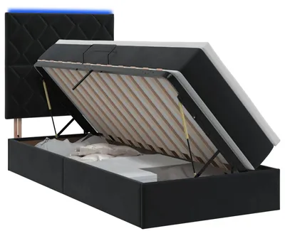 Produktbild von LED-Speicherbett mit Matratze Schwarz 100 x 200 cm Samt