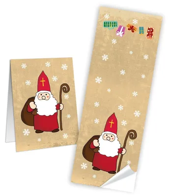 Produktbild von 10 Aufkleber Sticker HEILIGER NIKOLAUS rot weiß natur Weihnachtsmann Geschenkaufkleber Weihnachten Banderole 5 x 14,8 cm Papiertüten verschließen Verpackung Geschenke Weihnachtsaufkleber100 Stück