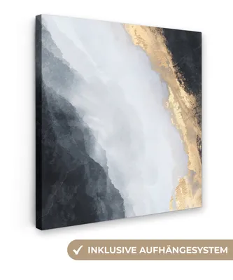 Zdjęcie produktu dla MuchoWow® - Obraz na płótnie - Abstrakcja - Kolor - Złoty - Czarny - Marmur, fototapeta, dekoracja ścienna obrazy salon, 90x90cm
