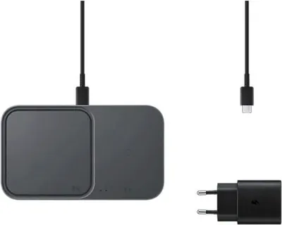 Produktbild von Samsung Wireless Charger Duo - Kabelloses Ladegerät - Mit Adapter und Ladekabel - 15 Watt - Schwarz