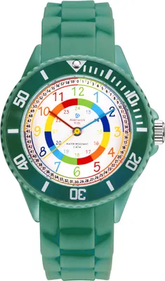 Produktbild von Alienwork Kids Lernuhr Kinderuhr Jungen Mädchen Armeegrün Silikon-Armband Mehrfarbig Kinder-Uhr Wasserdicht 5 ATM Zeit Lernen