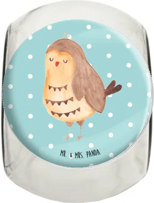 Produktbild von Mr. & Mrs. Panda Teedose Eule Zufrieden XL 2000ml - Türkis Pastell - Geschenk, glücklich, Vorratsbehälter, Süßigkeitenglas, Vorratsglas, Owl, Hochzeitstag, Waldtier