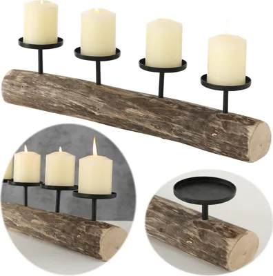 Produktbild von LS-LebenStil Kerzenschale Holz 51cm 4-fach Baumstamm Braun Stumpenkerze Kerzenständer Kerzenleiste Kerzenhalter Adventskranz Advent ohne Dorn