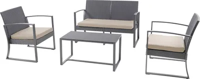 Produktbild von SVITA LOIS XL Polyrattan Sitzgruppe Gartenmöbelset Garnitur Tisch Sessel Grau