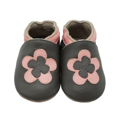 Produktbild von YIHAKIDS Baby Krabbelschuhe Leder 2-3 Jahre, Lauflernschuhe mit Wildledersohle Jungen Mädchen Blume Schwarz Rosa