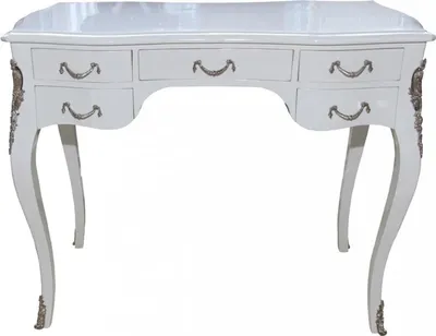 Produktbild von Casa Padrino Barock Schreibtisch Weiß Hochglanz / Silber 100 x 80 x 58 cm - Sekretär Luxus Möbel