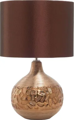 Obrázek produktu pro BELIANI Stolní lampa se zlatým zakřiveným porcelánovým základním látkovým stínidlem hnědý kabel s vypínačem Moderní okouzlující styl