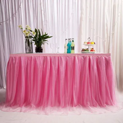 Productafbeelding van Tafelkleed van tule, golvend roze, 183 x 80 cm, geschikt voor babyfeestjes, bruiloften, verjaardagen