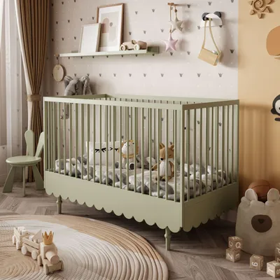 Produktbild von Kinderbettchen BABUSHKA olivgrün mit Matratze