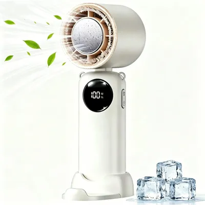 Produktbild von Handventilator,Tragbarer Mini Ventilator mit LED-Anzeige,2 in 1 Hand Hals, USB-Ventilator für Büro, Reisen, Camping, Outdoor Weiß