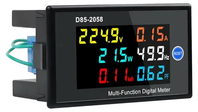 Obrázek produktu pro Multifunkční jednofázový digitální měřicí přístroj, LCD displej, střídavé napětí, proud, výkon, frekvence, účiník, měřicí monitor