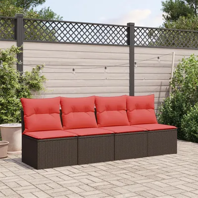 Image de vidaXL Canapé de jardin avec coussins 4 places brun poly rotin