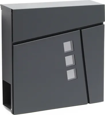 Produktbild von Wiltec Designer Briefkasten V24 Anthrazit 370 x 105 x 370 mm, Wandbriefkasten mit Schloss, Sichtfenstern und Zeitungsrolle, Postkasten aus pulverbeschichtetem Stahl