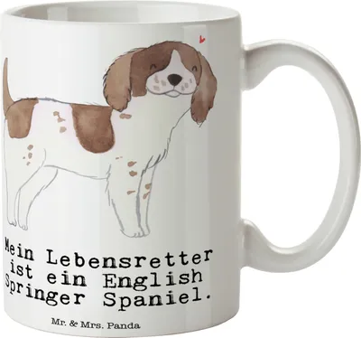 Produktbild von Mr. & Mrs. Panda Becher English Springer Spaniel Lebensretter - Weiß - Geschenk, Kaffeetasse, Kaffeebecher, Tasse, bedruckt, Trinkbecher