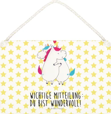 Produktbild von Mr. & Mrs. Panda holzbild Einhorn Mitteilung DIN A5 - Weiß - Geschenk, Spruch, Schild, Wandbild Holz, wandtafel, Liebe, Unicorn, Holzschild, Einhörner, Türschild, Ehe