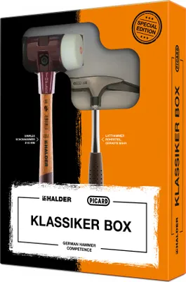 Produktbild von HALDER Klassikerbox, SIMPLEX-Schonhammer, Gummikomposition/Superplastik und PICARD Latthammer | 3027s016