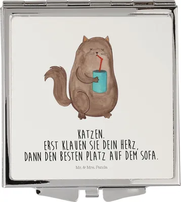 Produktbild von Mr. & Mrs. Panda Kleiner Spiegel Katze Dose - Weiß - Geschenk, Bezaubernd, Cats, Quadratischer, Handspiegel, Schminkspiegel klein, Katzen, Herz, Taschenspiegel, Cat